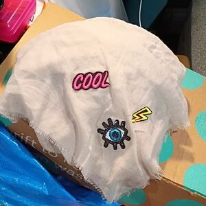 Kids Cool Patch Scarf — Light Beige with Pink, Blue & Yellow Accents